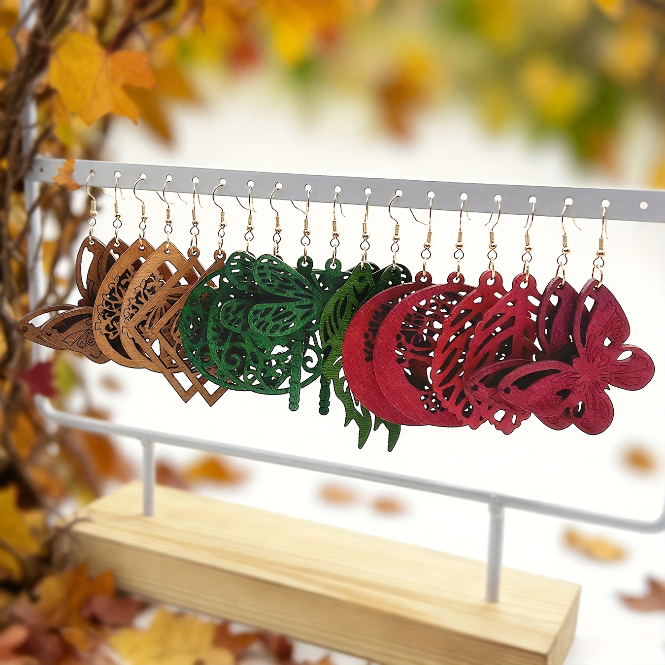 9 Pairs Minimalist Bohemian Wooden Pendant Earrings Set